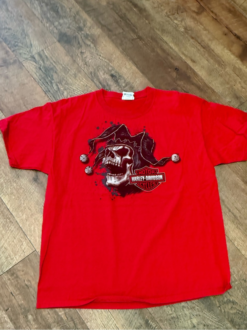 Harley-Davidson Red Short-Sleeve Tee with Jester Skull Graphic